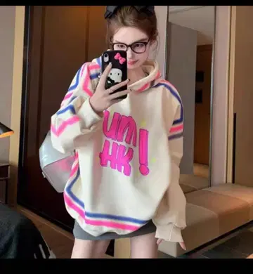 네온 컬러 로고 후드티 L 사이즈