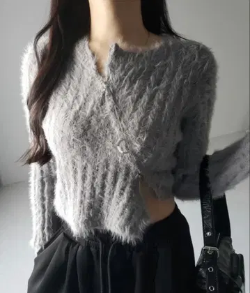 me+em select 더블 지퍼 샤기 리브 니트 가디건