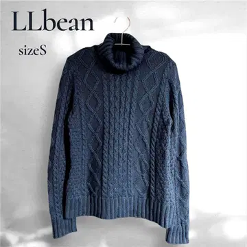 LLbean 블루 터틀넥 케이블 니트 스웨터 S