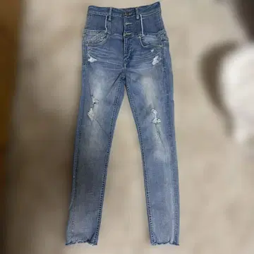 EMODA 스키니 데님 하이웨스트 라이트 블루 데미지