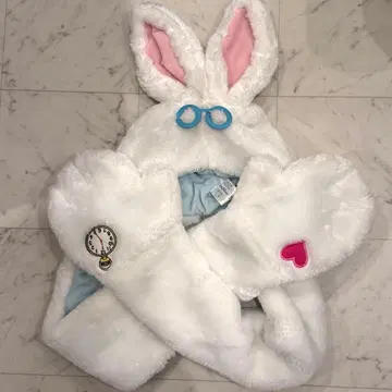 도쿄 디즈니 리조트 원더랜드 앨리스 화이트 토끼 귀 포함 머플러 캡