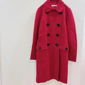 매기 울 코트 더블 버튼 레드 38 여성용 고급 심플