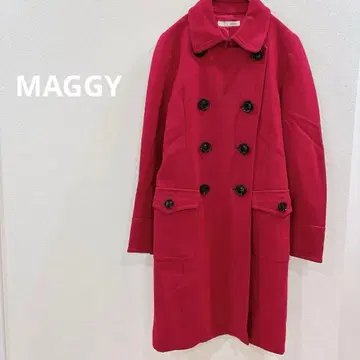 매기 울 코트 더블 버튼 레드 38 여성용 고급 심플