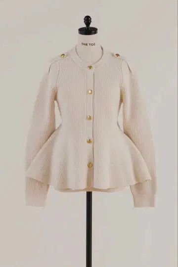 THE TOE 페플럼 가디건 아이보리 화이트 S 리브 니트