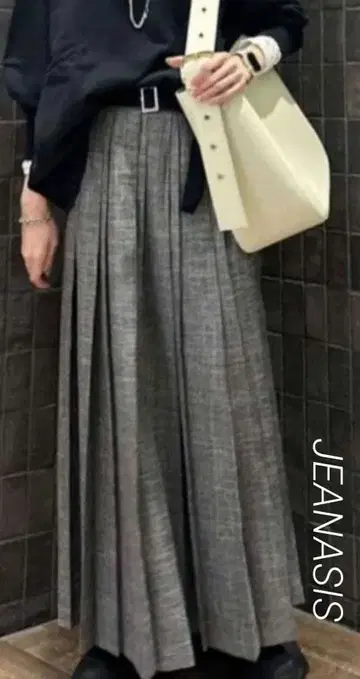 [미사용] JEANASIS 라메 체크 플리츠 롱 스커트 벨트 포함