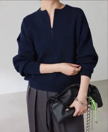 콜라주 개럴개런트 지퍼 맨투맨 라이크 니트 네이비