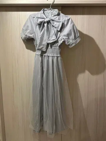 AnMILLE 리본 포함 그레이 시어 롱 드레스/롱 원피스