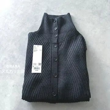 UNIQLOU 메리노 블렌드 하이넥 가디건 DARK GRAY L