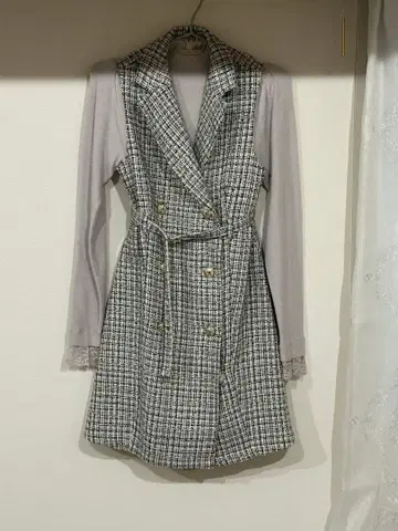 AnMILLE 체크 무늬 더블 브레스트 원피스