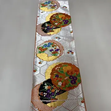 후쿠로 오비 육통 선면 문양 사계절 꽃 문양 거북이 등 문양 자수 성인식