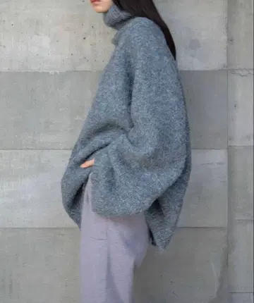FASHIRU 니트 하이넥 볼륨 니트 빅 실루엣 그레이