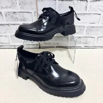 ZARA 자라 에나멜 로퍼 레이스업 통굽 블랙 38 사이즈