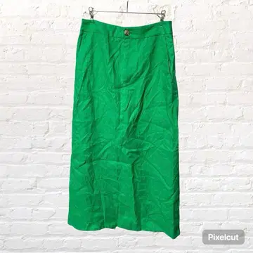 11168 ZARA 린넨 100% 롱 타이트 스커트 그린 XS