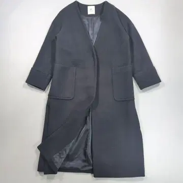 프리미에 아롱디스망 노카라 롱 코트 슬릿 A라인 울 네이비