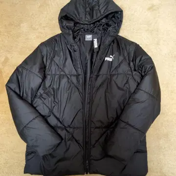 PUMA 블랙 후드 부착 다운 자켓
