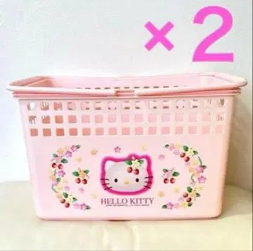 [레어] 헤이세이 레트로 키티 야생 딸기 핸들 바스켓 2개 세트