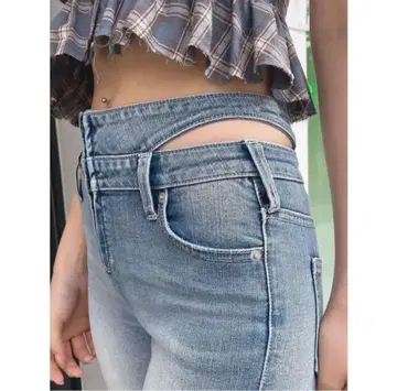GYDA 새상품 새상품급 사이드컷 하이웨스트 스키니 데님 프론트 척 M