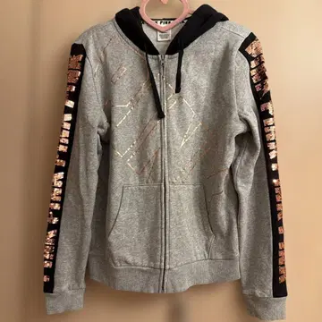 후드 부착 그레이 후드티 스팽글 장식 빅토리아시크릿 핑크