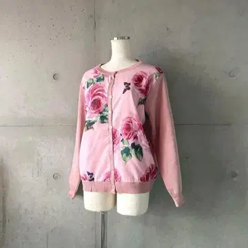 택 포함 새상품 로즈 스카프 패턴 가디건 로즈 핑크 M