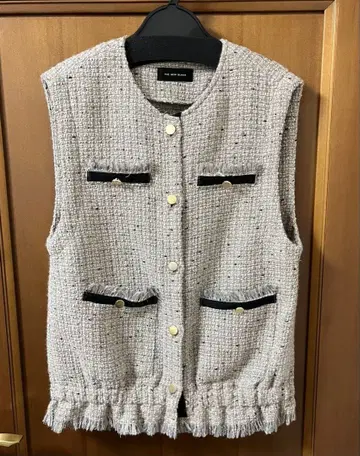 THE NEW BLACK 트위드 프린지 베스트