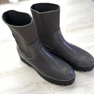 사이드 고어 부츠 그레이 가죽 니트