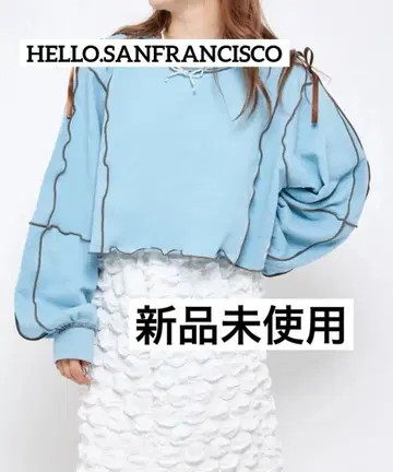 HELLO SANFRANCISCO 스카이블루 리본 멜로우 맨투맨 free