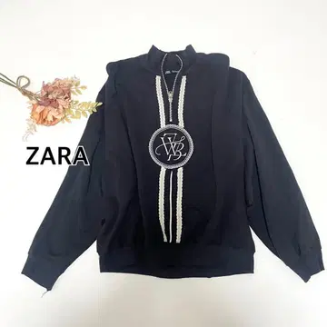 ZARA 자수 레이스 맨투맨 트레이닝복 네이비 하프 지퍼 S 사이즈