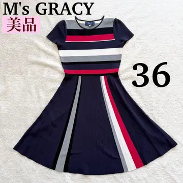 [새상품급] 엠즈 그레이시 플레어 원피스 썸머 니트 보더 A라인=