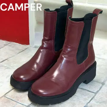 새상품급 캠퍼 통굽 사이드 고어 부츠 와인 레드 24.5cm