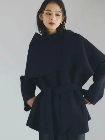 anuans 리버 울 미들 머플러 코트 네이비