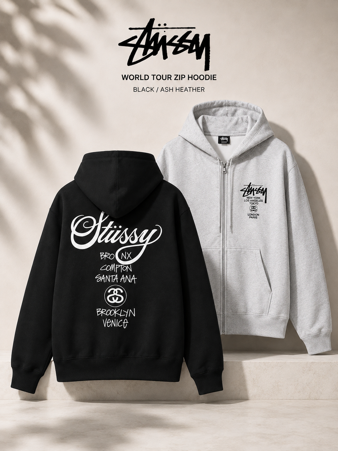 (Genuine Product Free Shipping) Stussy Worldtour Hooded Zip-up