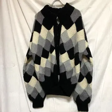 80s 구제 의류 가디건 니트 패치워크 에콰도르 레트로 XL