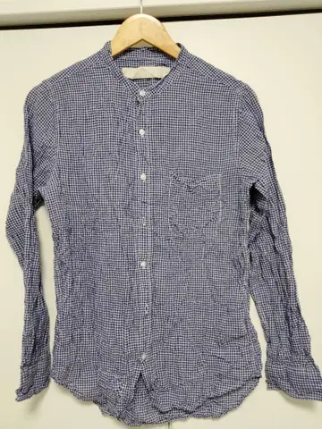 체크 무늬 버튼 다운 셔츠 긴팔 네이비