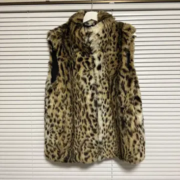 빈티지 레오파드 무늬 퍼 베스트