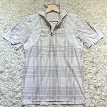 23구 SPORT 반팔 피케 셔츠 하프 지퍼 화이트 체크 골프