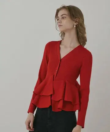 [ 택 포함 미사용 ] 그레이스 콘티넨탈 페플럼 니트 가디건 36