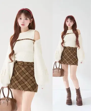 다리치 도킹 미들 허리 니트 미니 원피스