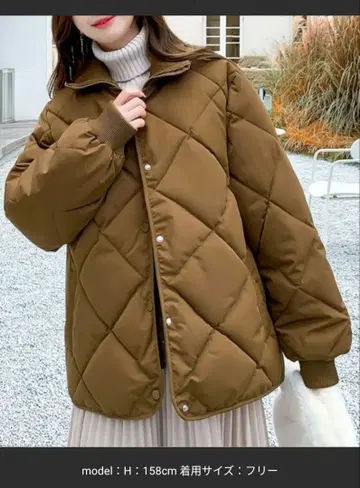 스탠드 칼라 퀼팅 충전솜 코트 리브 하이넥 블루종 충전솜 코트