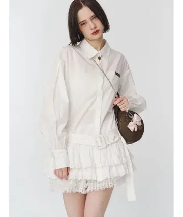 jouetie 밑단 레이스 프릴 튜닉 셔츠