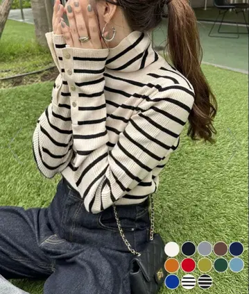 Discoat 리브 소매 버튼 터틀