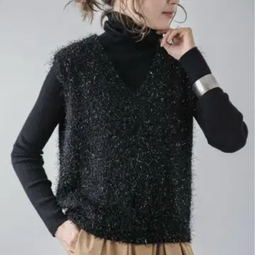 라메 믹스 샤기 니트 베스트 AMELY
