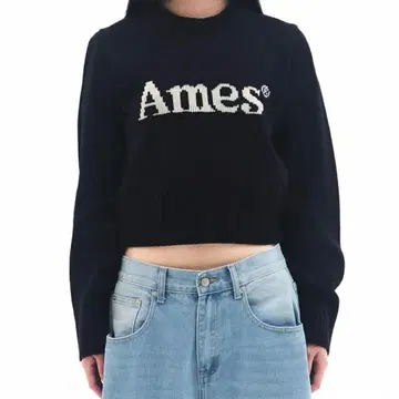 Ames AMESWORLDWIDE 크롭 니트 풀오버 네이비