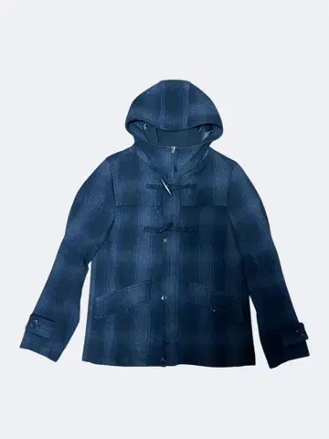 네이비 체크 무늬 더플 코트