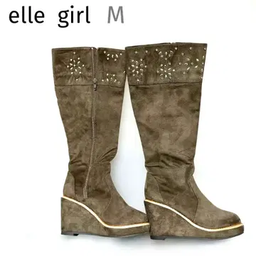 [ 하자 있음 ] 새상품 엘르 걸 브라운 스웨이드 23cm 통굽 힐 비쥬