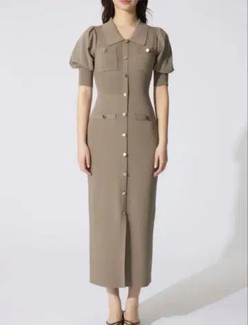 rienda 퍼프 슬리브 니트 타이 원피스