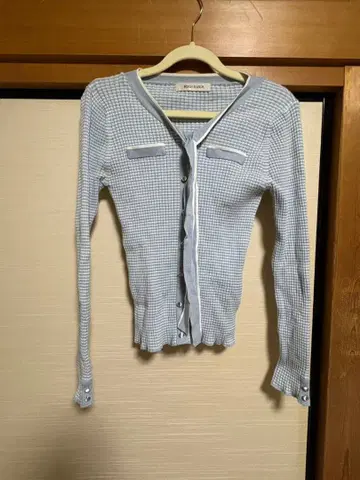 미슈마슈 스카이블루 체크 무늬 가디건 긴팔