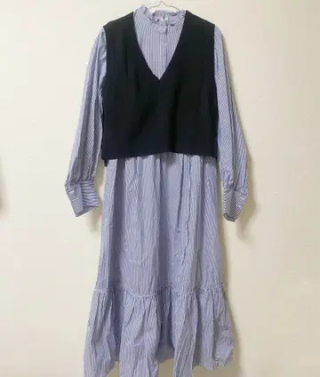 Apuweiser-riche 니트 베스트 포함 셔츠 원피스 세트