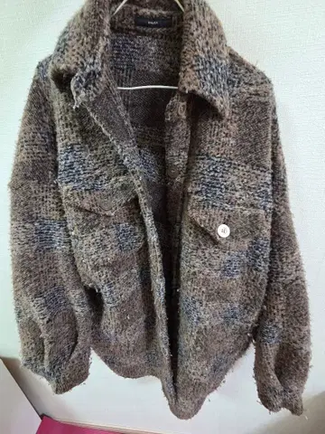 울 혼방 브라운 체크 무늬 자켓