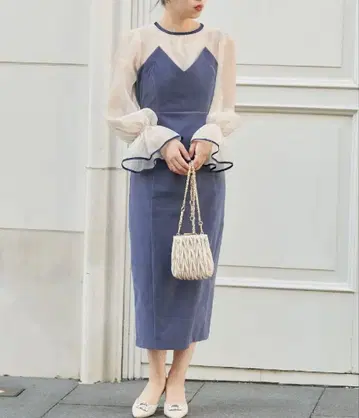 Chico 택 포함 새상품 배색 시어 베어 원피스 포멀 드레스