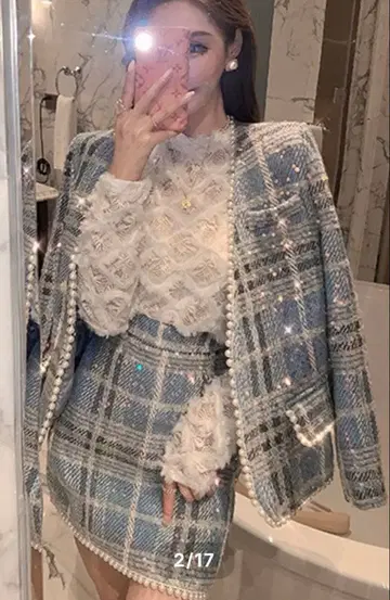 스카이블루 트위드 셋업